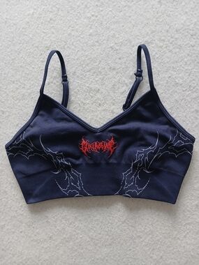 Civil Regime Navy Kelly Seamless Bra with Red Logo and White Graphic